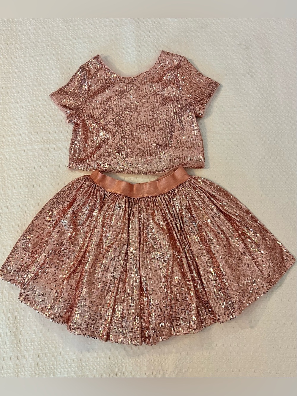 Jessica Simpson Girls Pink Rose Gold Sequin 2-Piece Skirt Set - Size 8